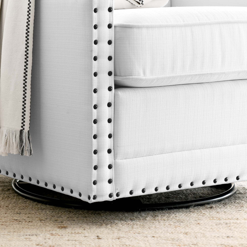 Ashton Upholstered Fabric Swivel Chair in White