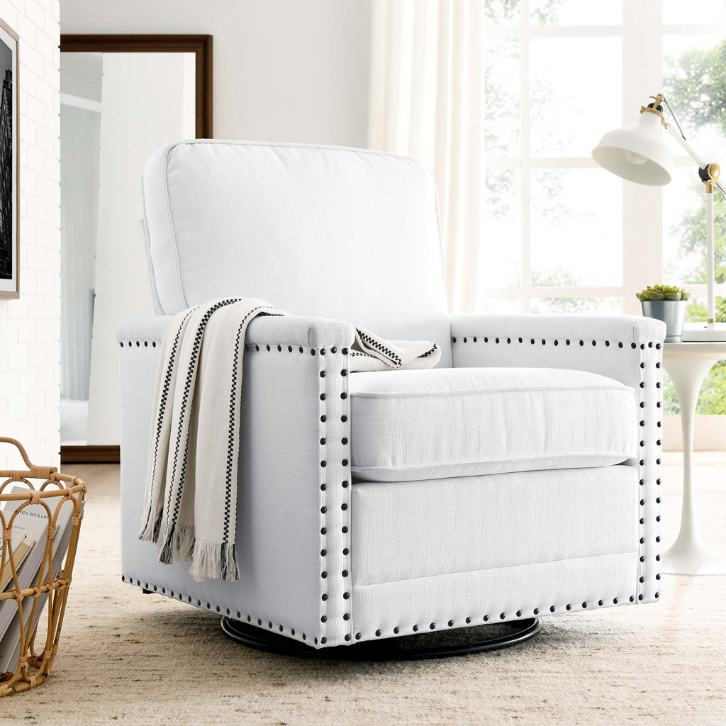 Ashton Upholstered Fabric Swivel Chair in White