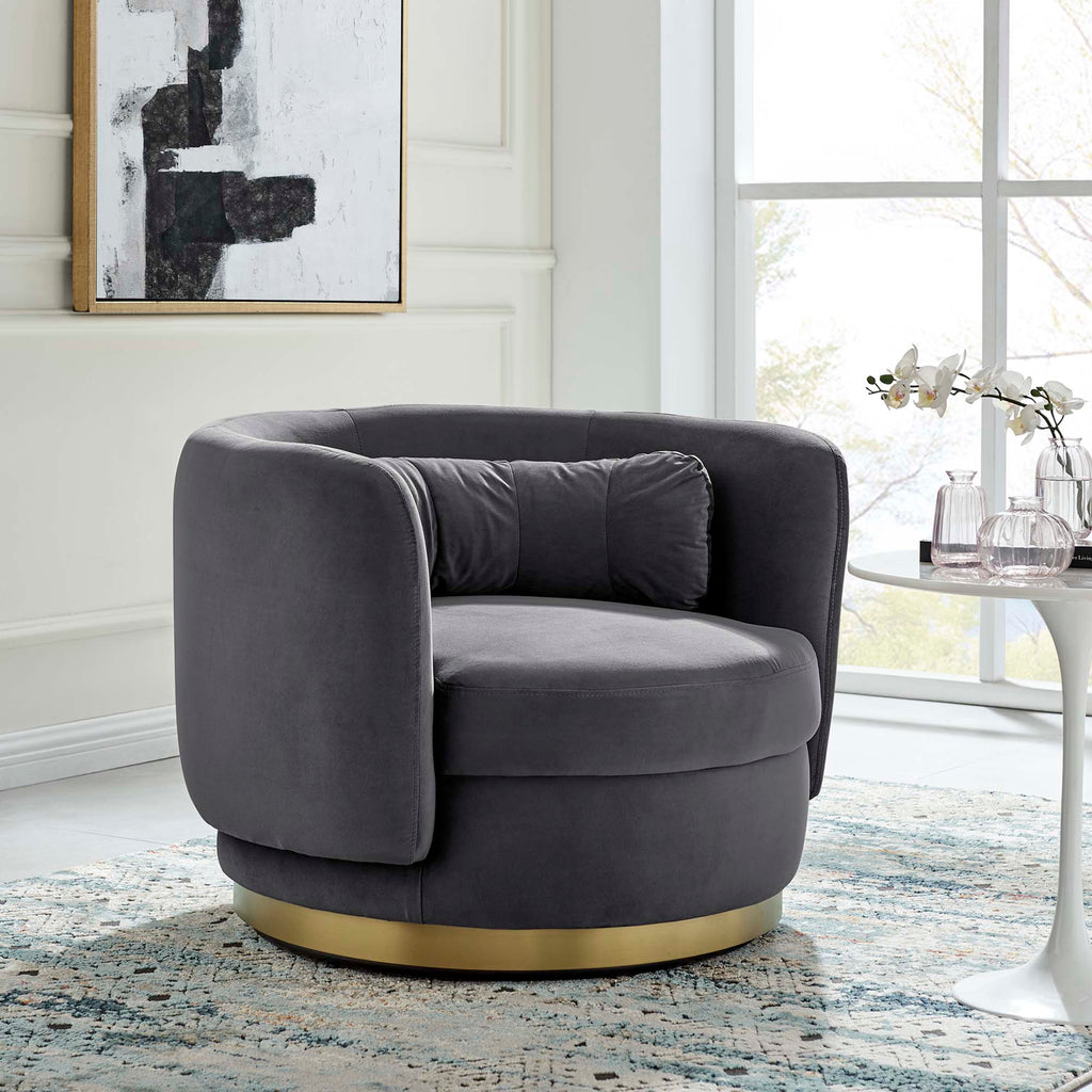 Relish Performance Velvet Swivel Chair in Gold Gray