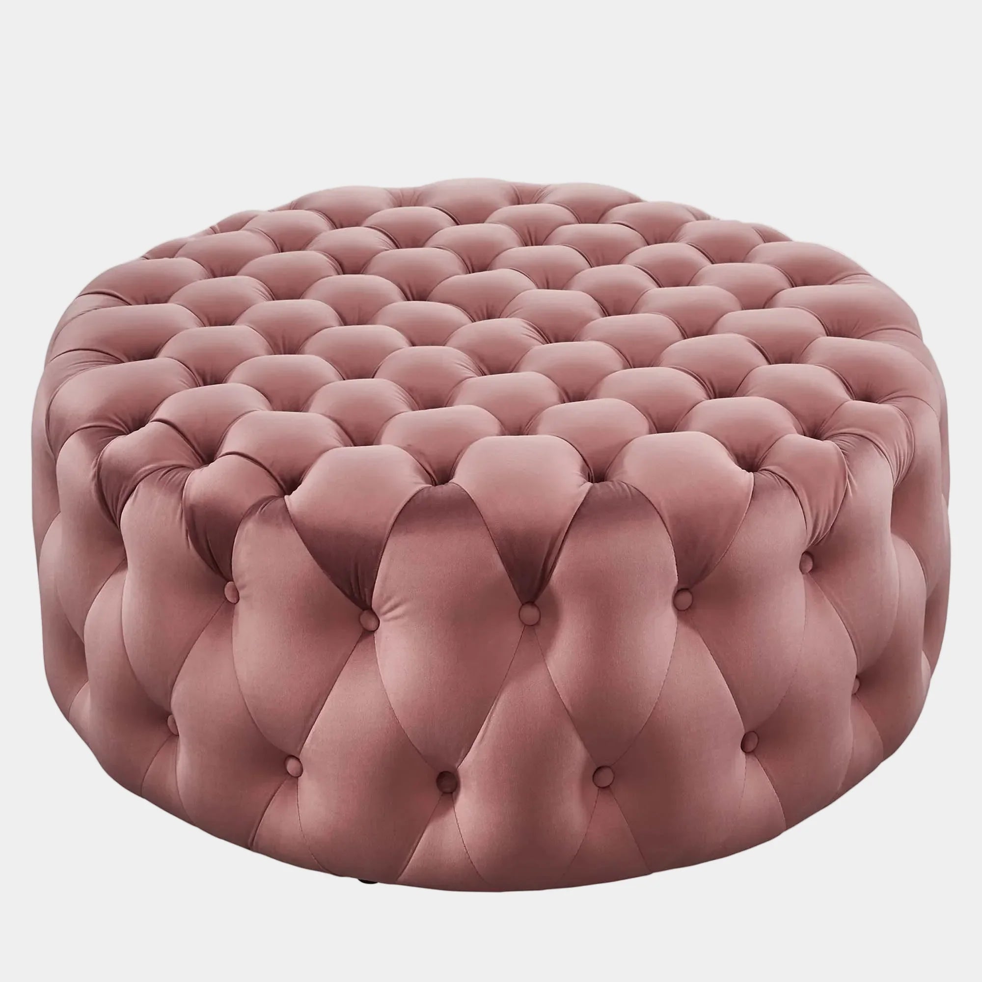 Amour Tufted Button Large Round Performance Velvet Ottoman