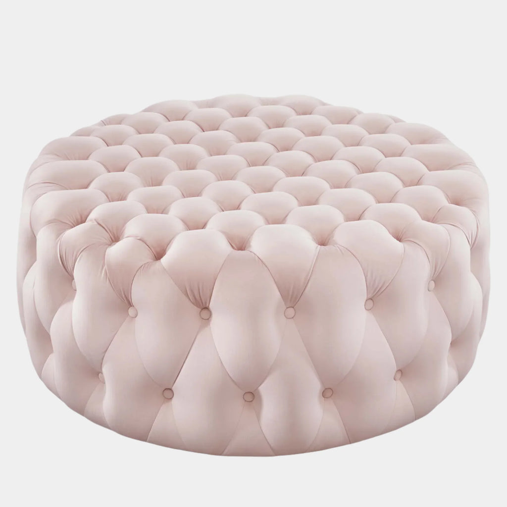 Amour Tufted Button Large Round Performance Velvet Ottoman
