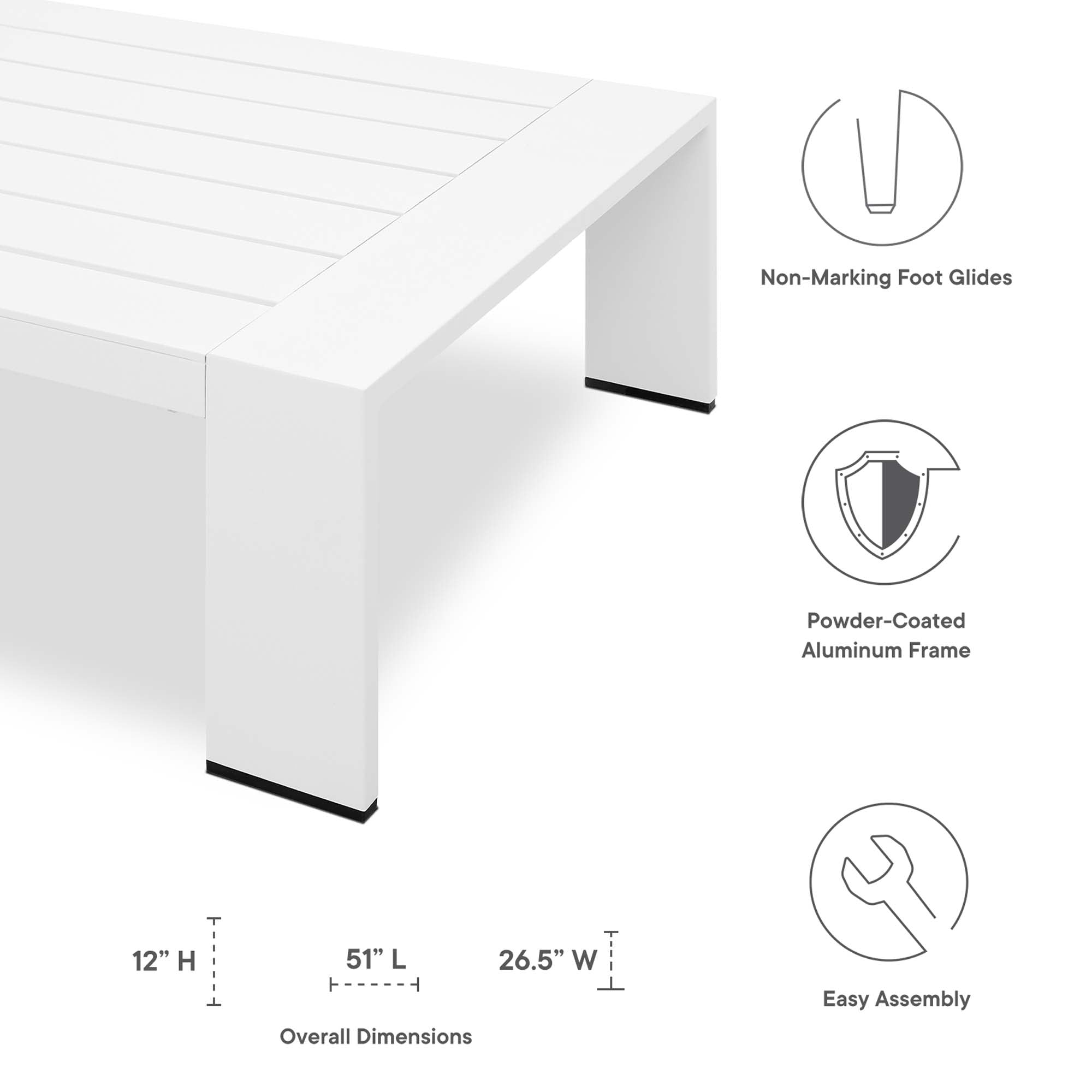Tahoe Outdoor Patio Powder-Coated Aluminum Coffee Table in Gray