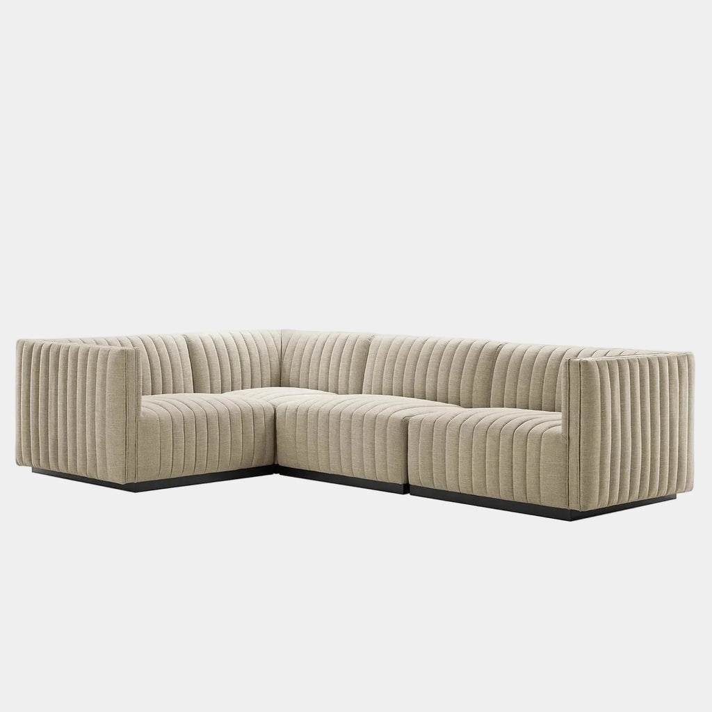 Conjure 4-Piece Channel Tufted Upholstered Fabric L-Shaped Sectional