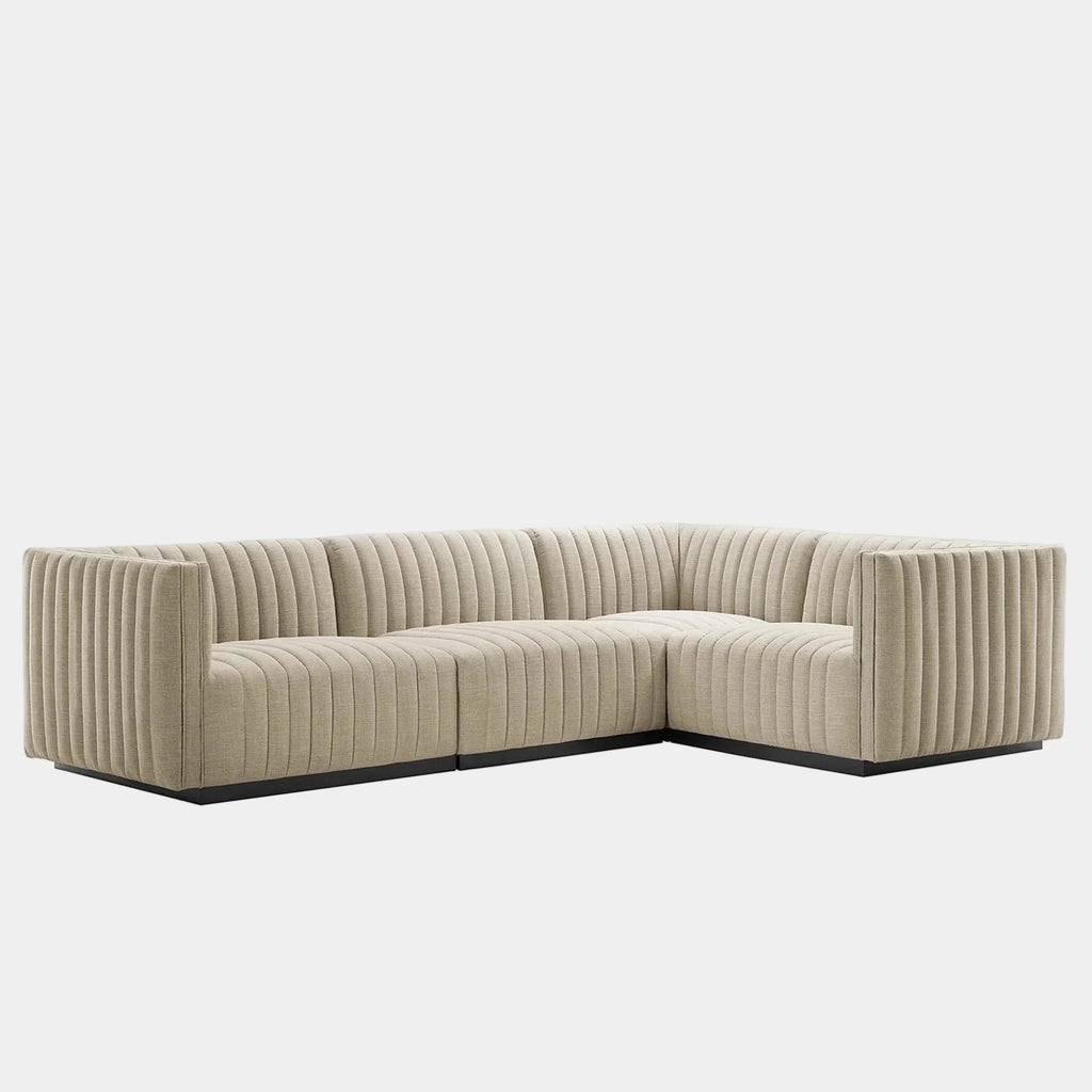 Conjure 4-Piece Channel Tufted Upholstered Fabric L-Shaped Sectional