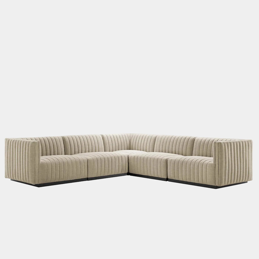 Conjure 5-Piece Channel Tufted Upholstered Fabric L-Shaped Sectional