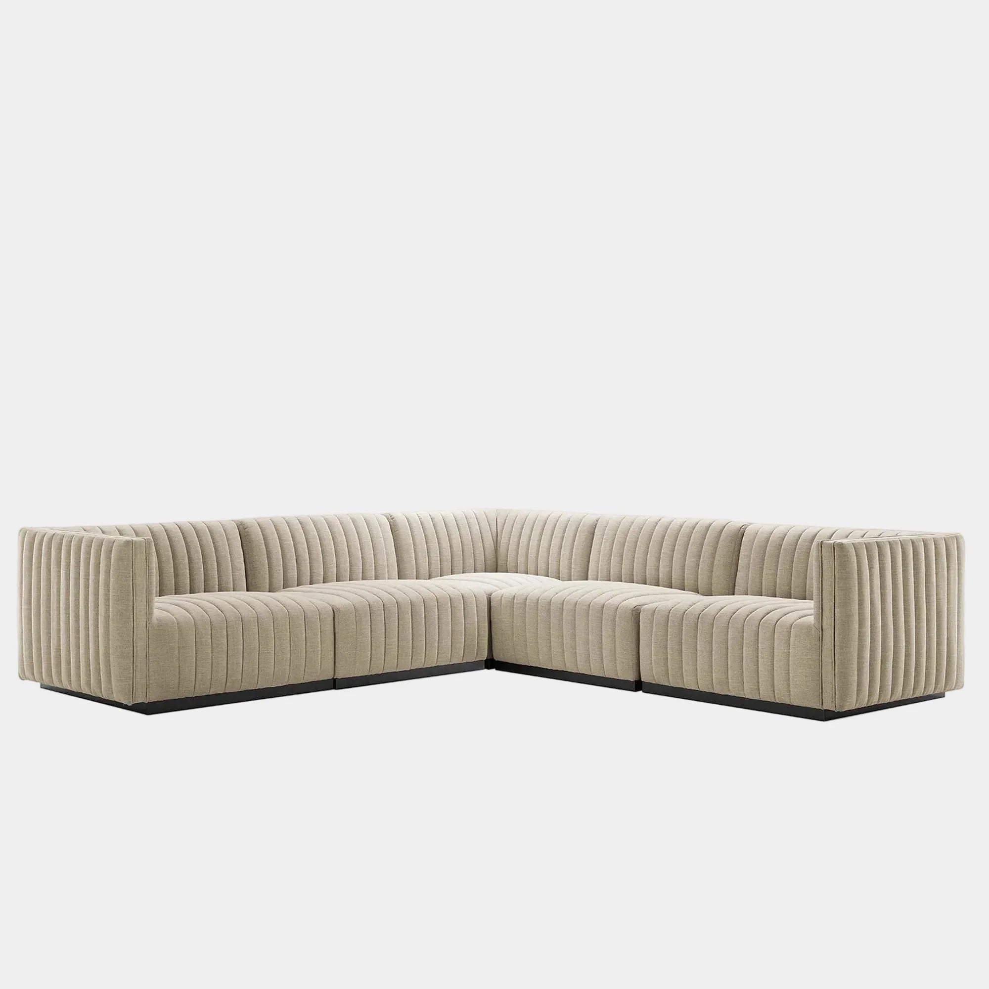 Conjure 5-Piece Channel Tufted Upholstered Fabric L-Shaped Sectional