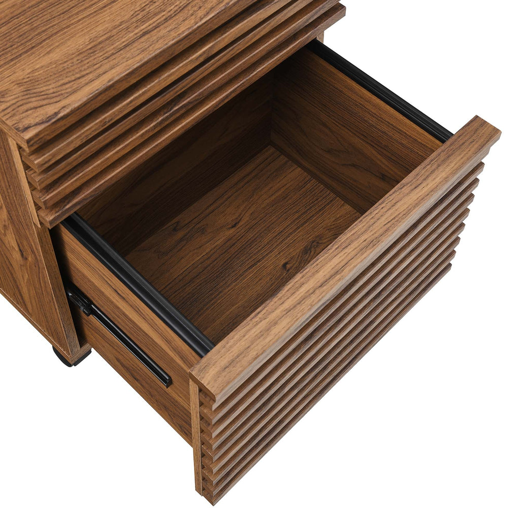 Render Wood Desk and File Cabinet Set in Walnut