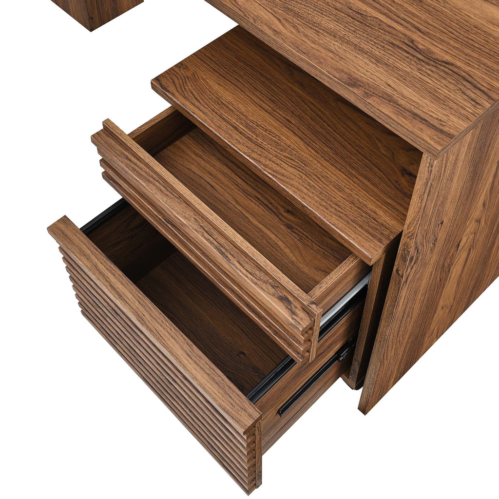 Render Wood Desk and File Cabinet Set in Walnut