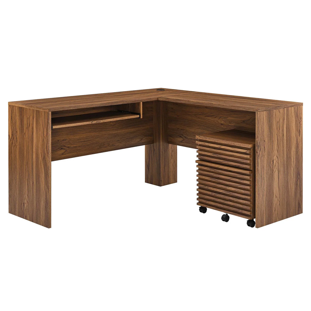 Render Wood Desk and File Cabinet Set in Walnut