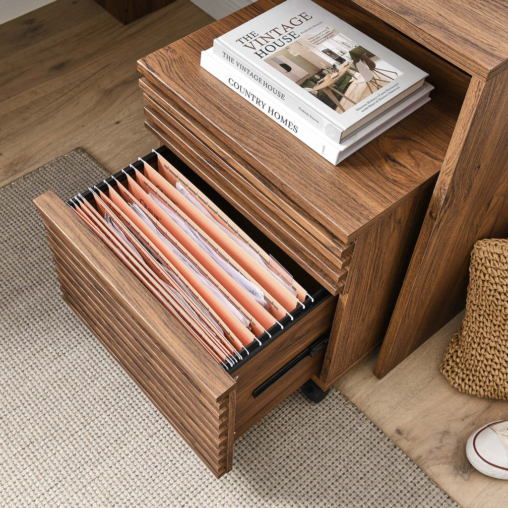 Render Wood Desk and File Cabinet Set in Walnut
