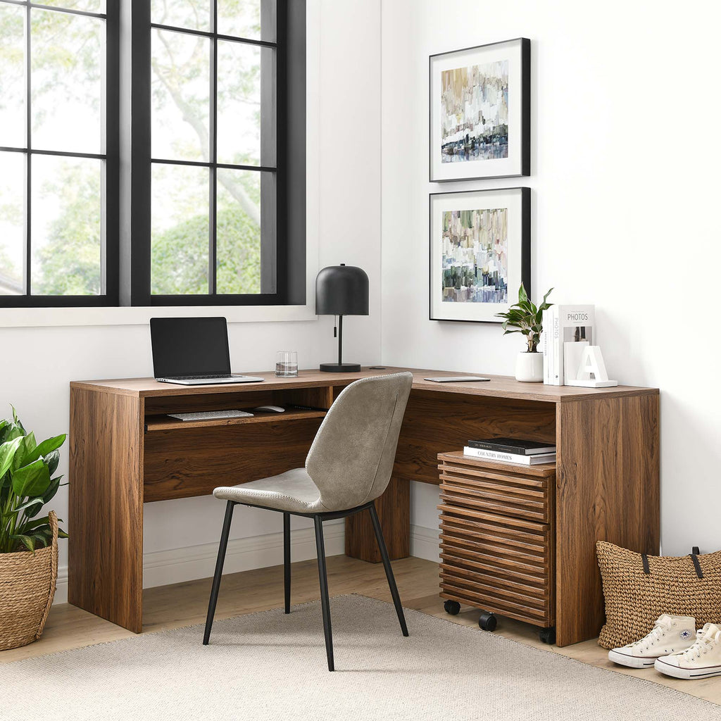 Render Wood Desk and File Cabinet Set in Walnut