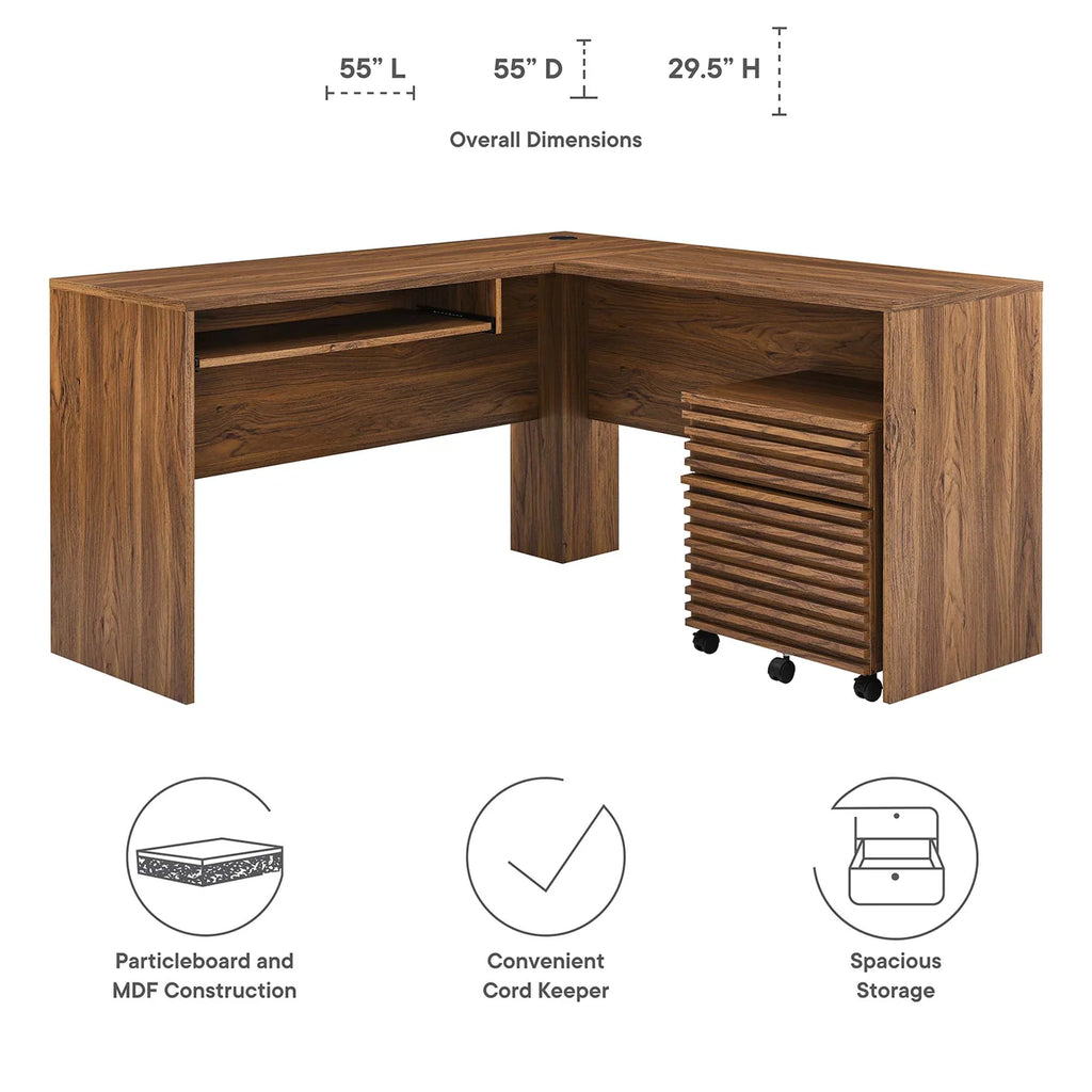 Render Wood Desk and File Cabinet Set in Walnut