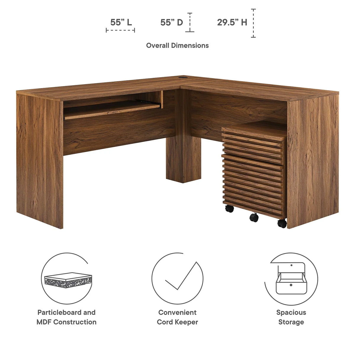 Render Wood Desk and File Cabinet Set in Walnut