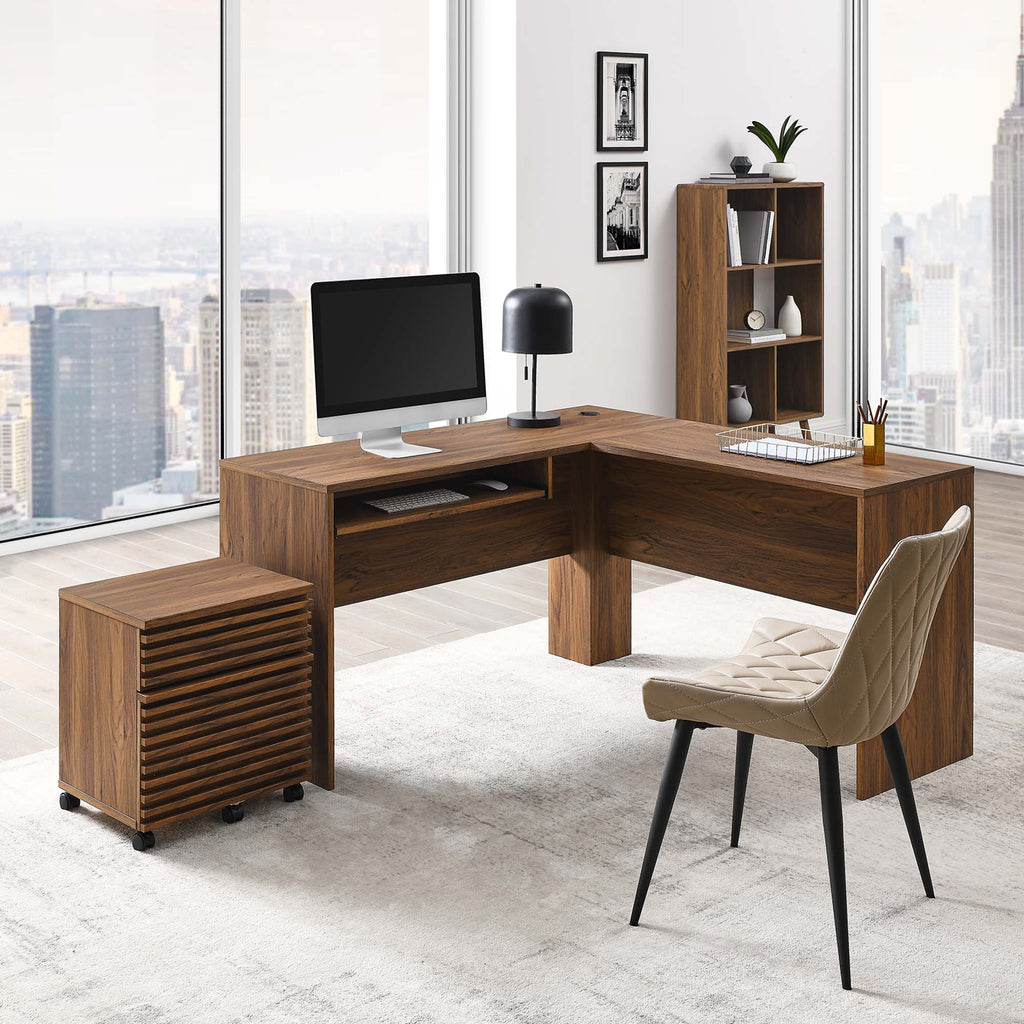 Render Wood Desk and File Cabinet Set in Walnut