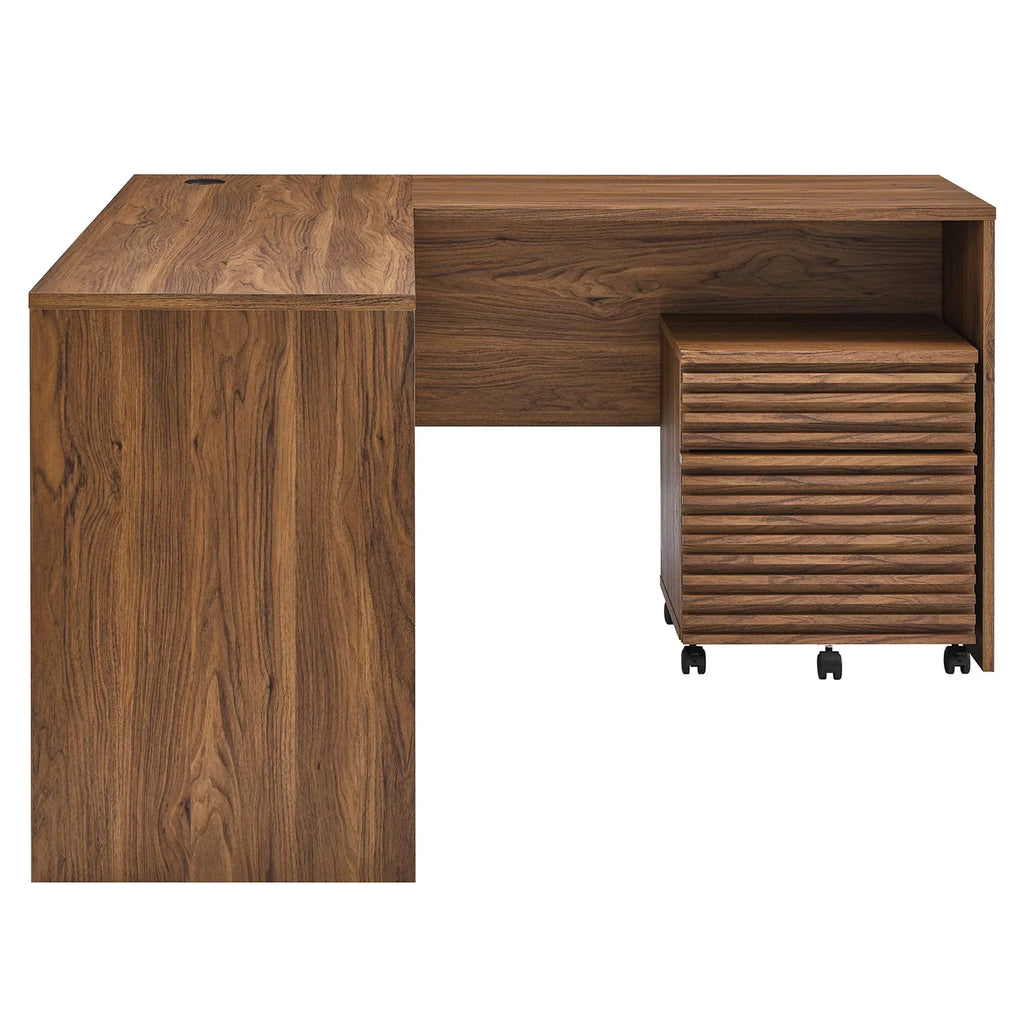Render Wood Desk and File Cabinet Set in Walnut