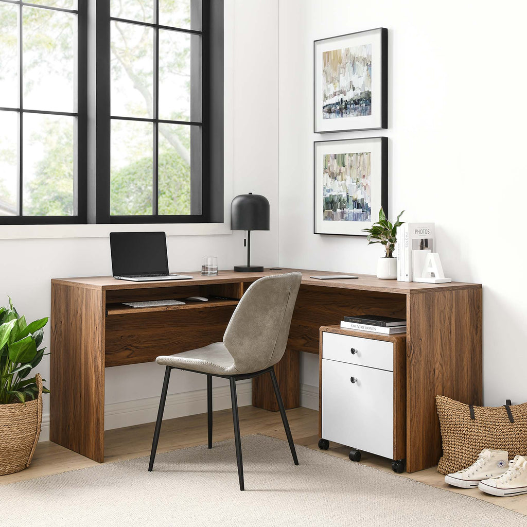 Transmit Wood Desk and File Cabinet Set in Walnut White