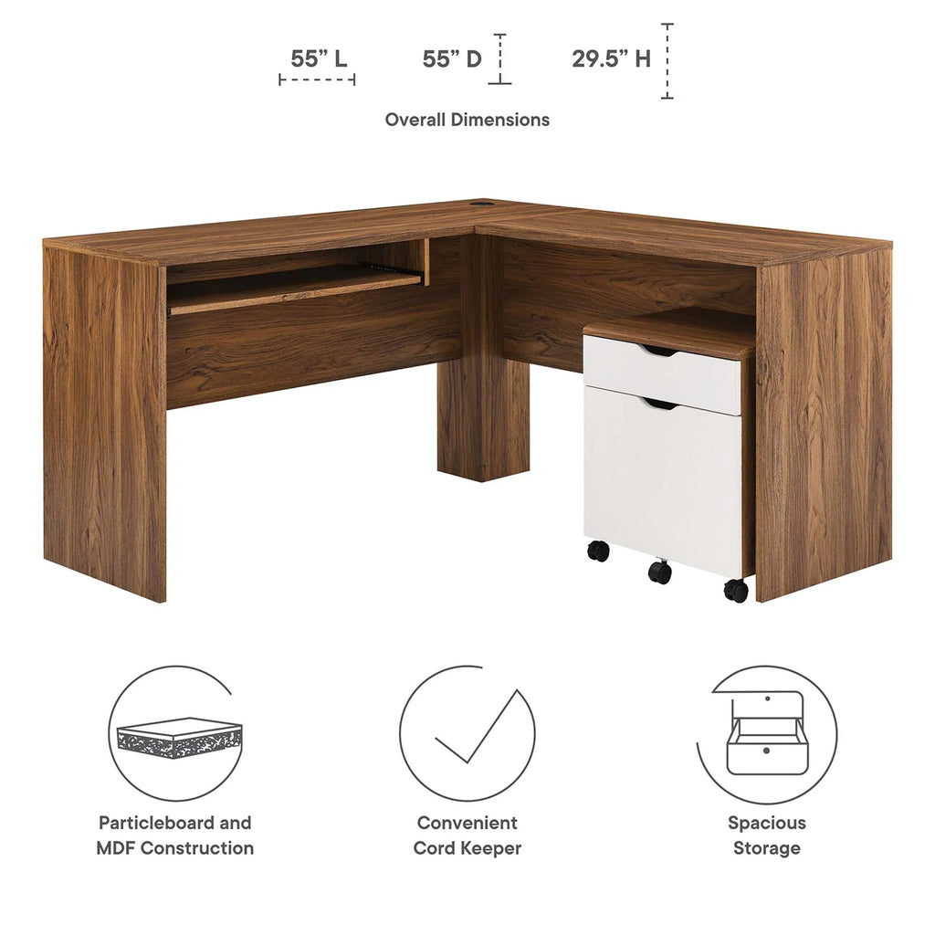 Envision Wood Desk and File Cabinet Set in Walnut White