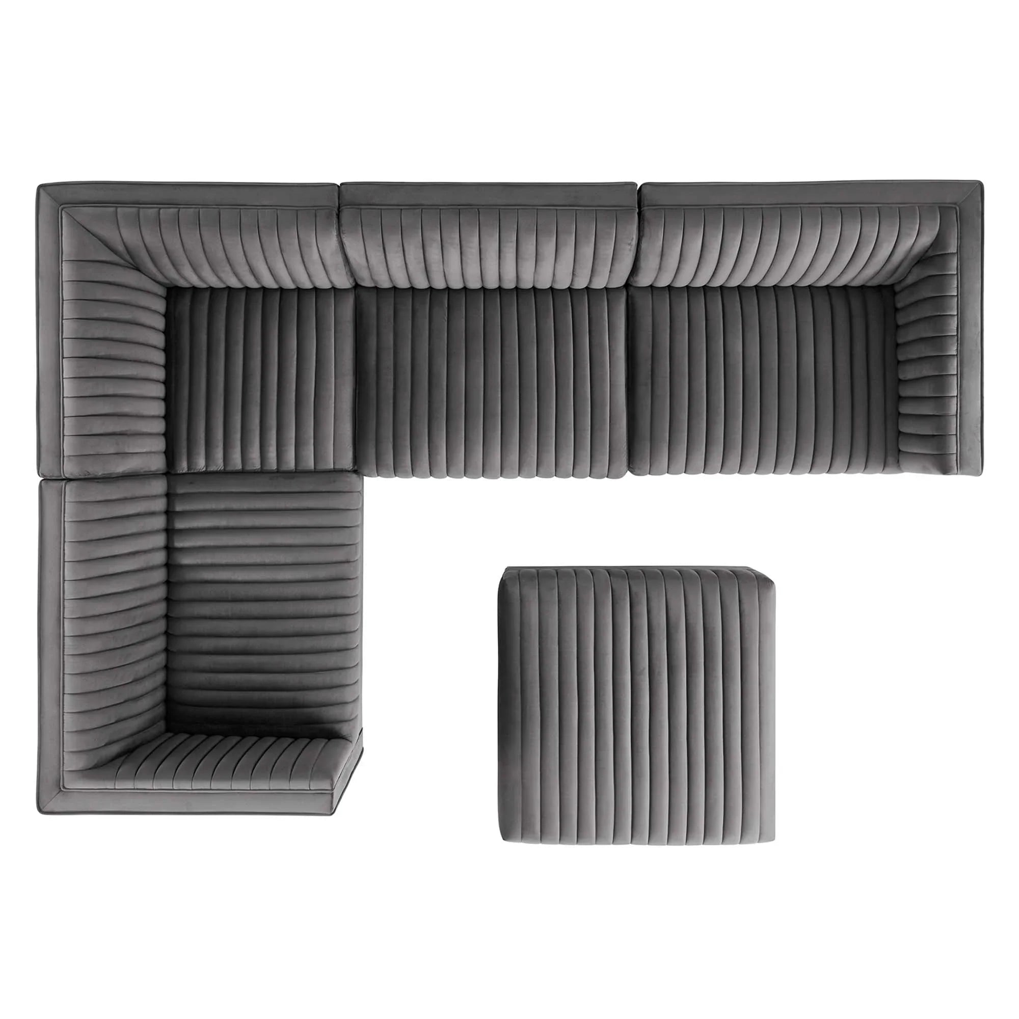 Sanguine 5-Piece Channel Tufted Performance Velvet Left-Facing Modular Sectional Sofa in Gray