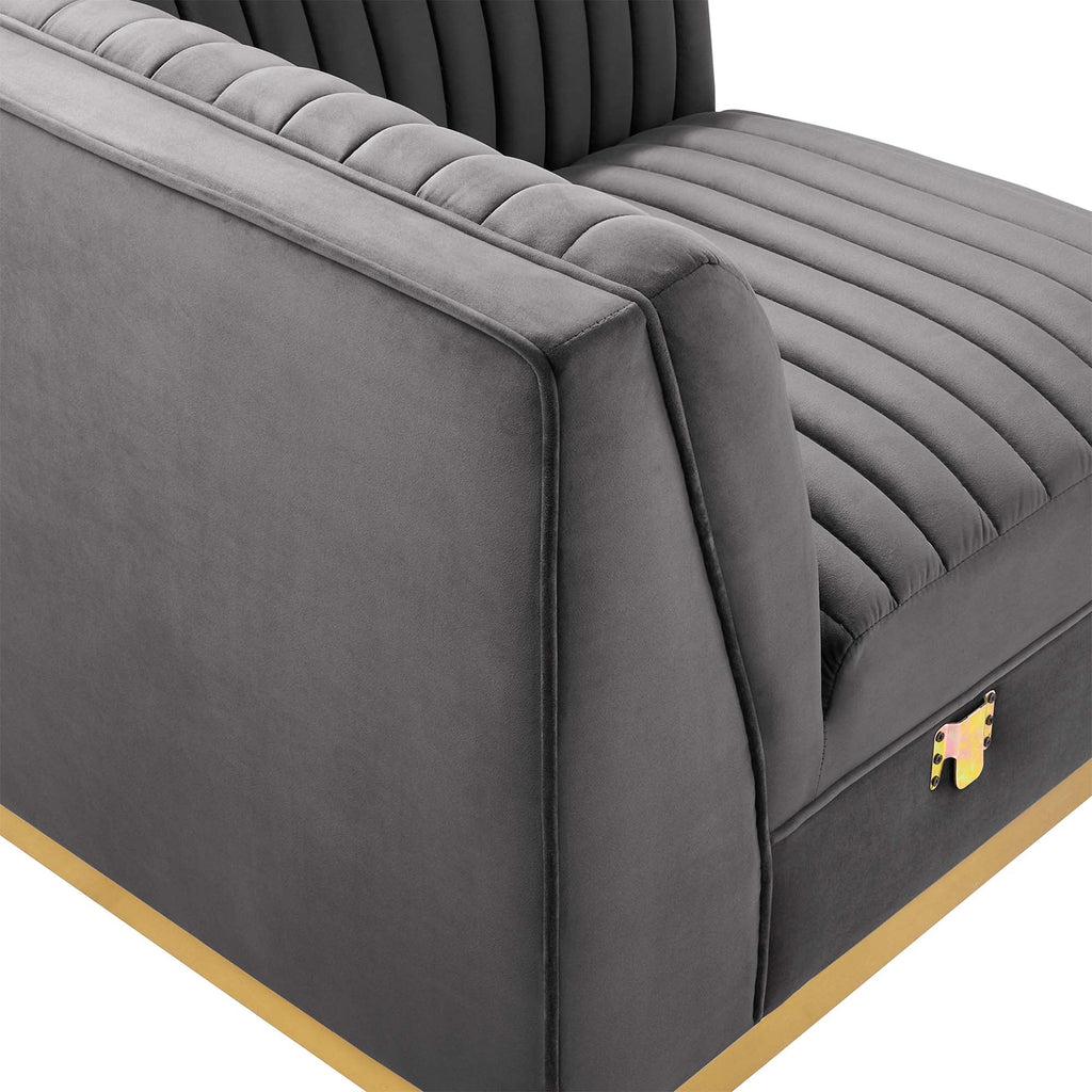 Sanguine 7-Piece Channel Tufted Performance Velvet Left-Facing Modular Sectional Sofa in Gray