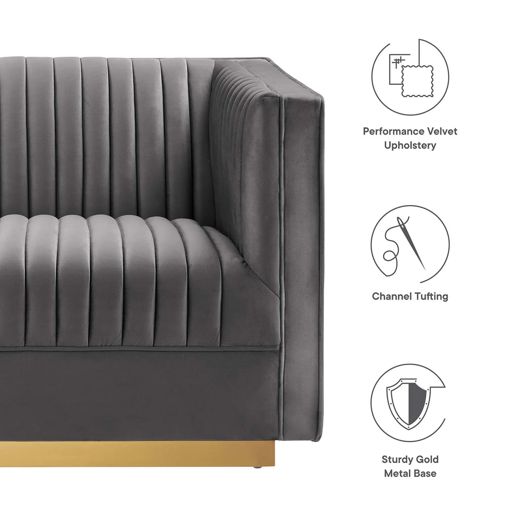 Sanguine 7-Piece Channel Tufted Performance Velvet Left-Facing Modular Sectional Sofa in Gray