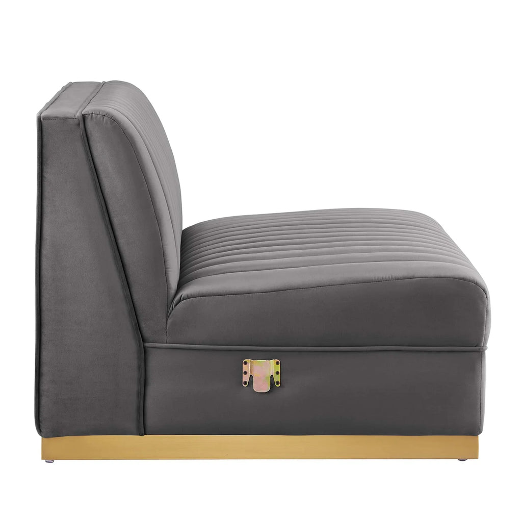 Sanguine 7-Piece Channel Tufted Performance Velvet Left-Facing Modular Sectional Sofa in Gray