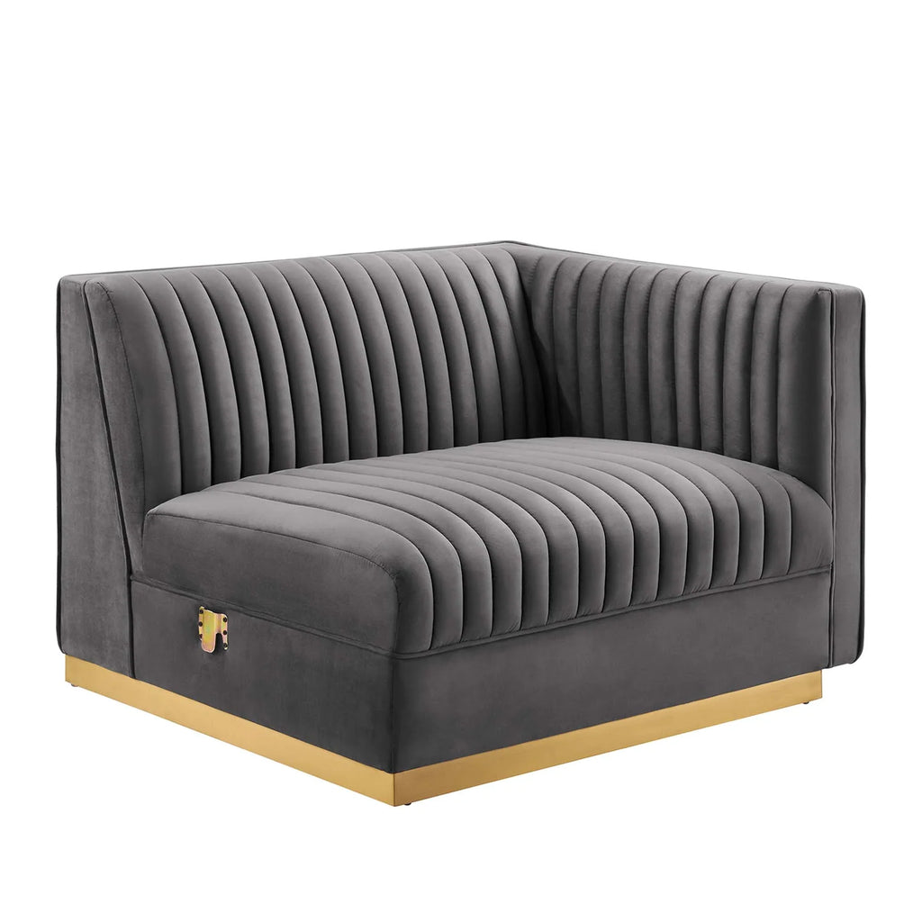 Sanguine 7-Piece Channel Tufted Performance Velvet Left-Facing Modular Sectional Sofa in Gray