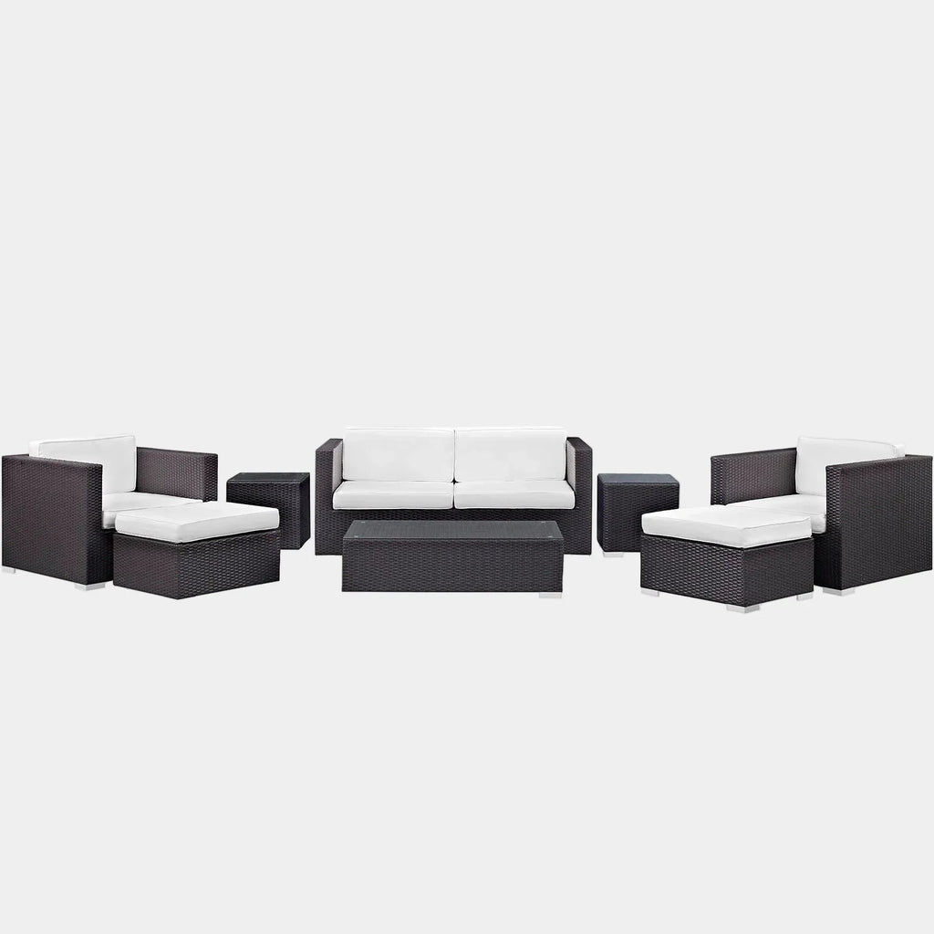 Venice 8 Piece Outdoor Patio Sofa Set in Espresso White