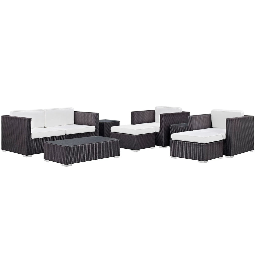 Venice 8 Piece Outdoor Patio Sofa Set in Espresso White