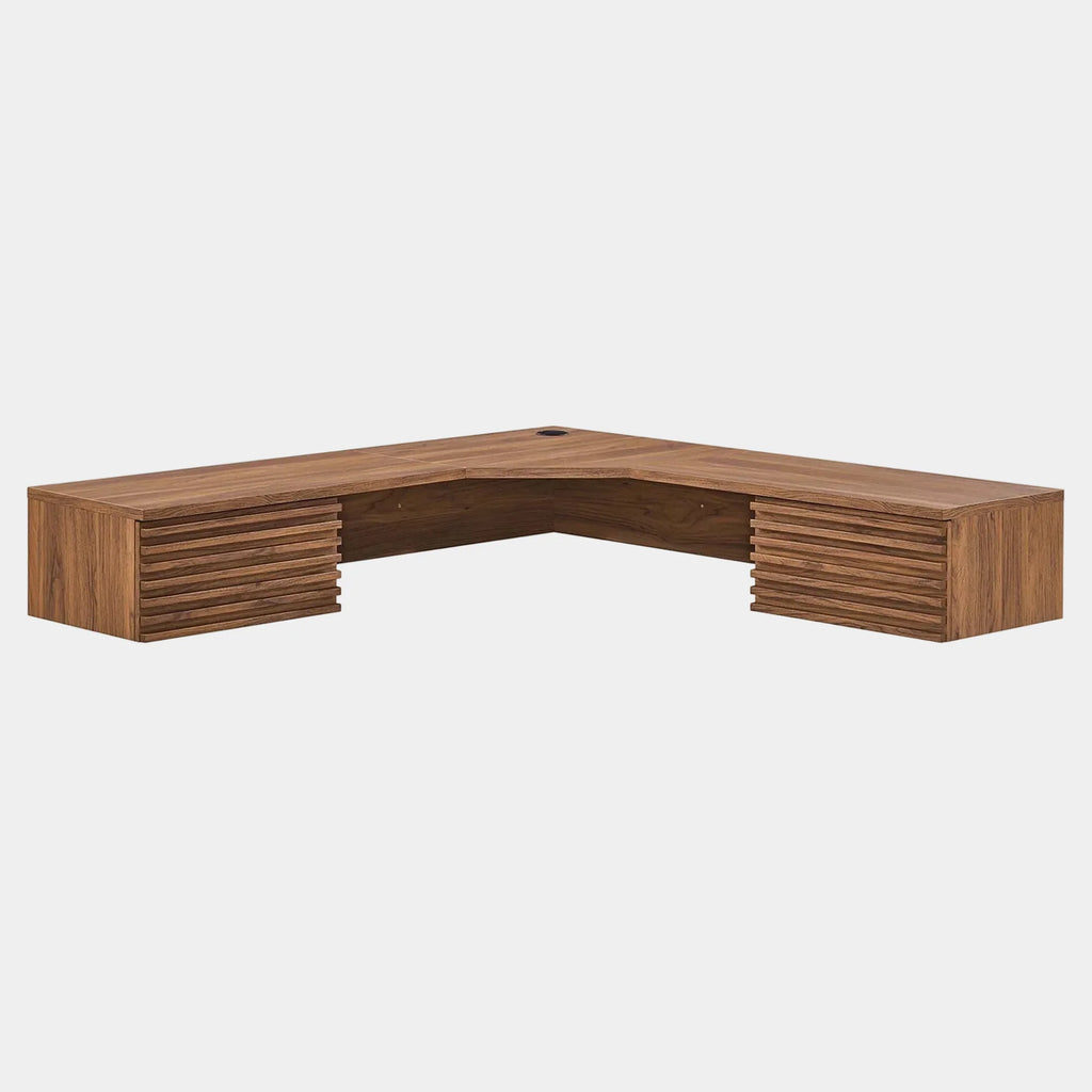 Render Wall Mount Corner Office Desk in Walnut