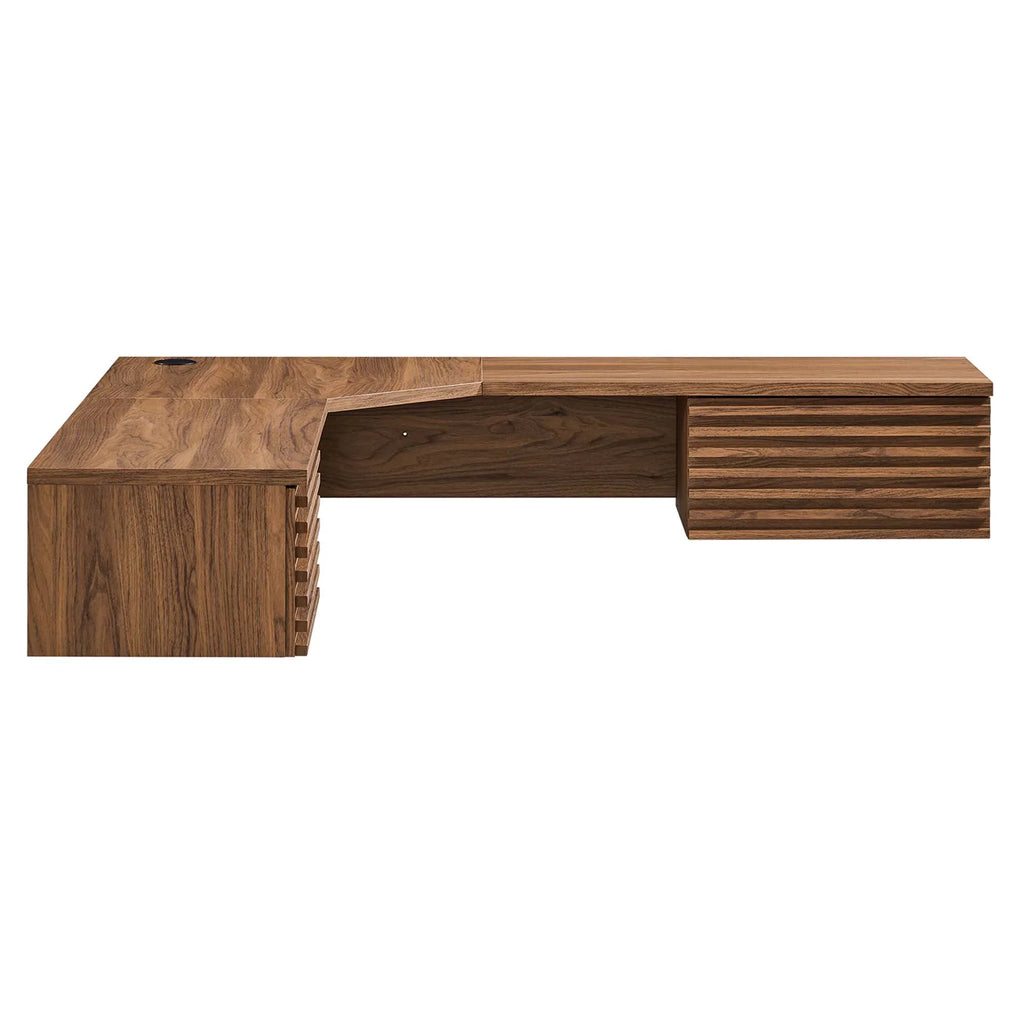 Render Wall Mount Corner Office Desk in Walnut