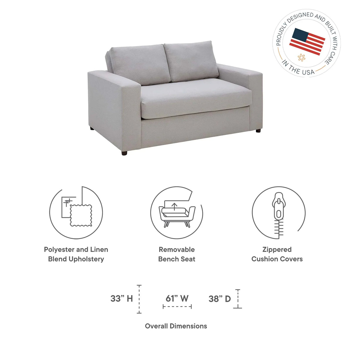 Avendale Linen Blend Loveseat in Flint Gray Linen Blend