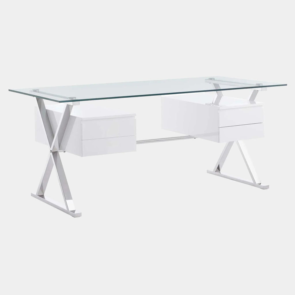 Sector 71" Glass Top Glass Office Desk in White