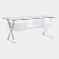 Sector 71" Glass Top Glass Office Desk in White