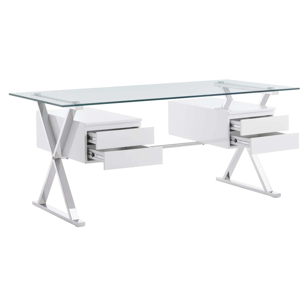 Sector 71" Glass Top Glass Office Desk in White