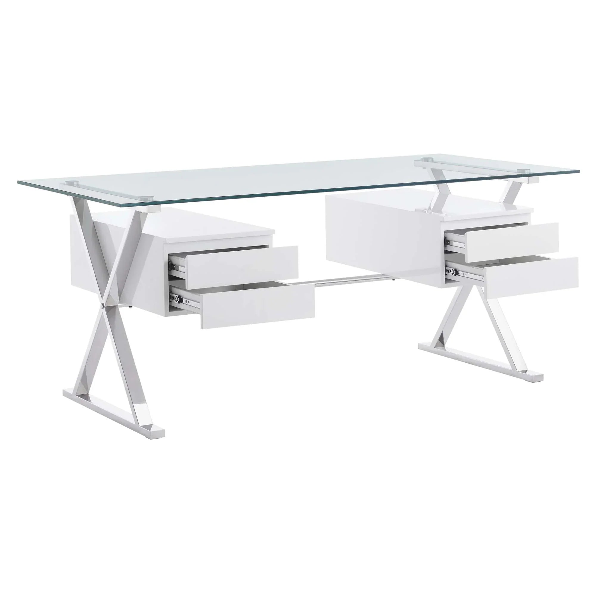 Sector 71" Glass Top Glass Office Desk in White