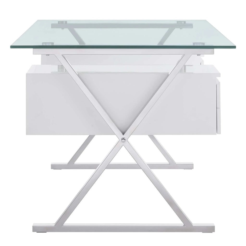 Sector 71" Glass Top Glass Office Desk in White