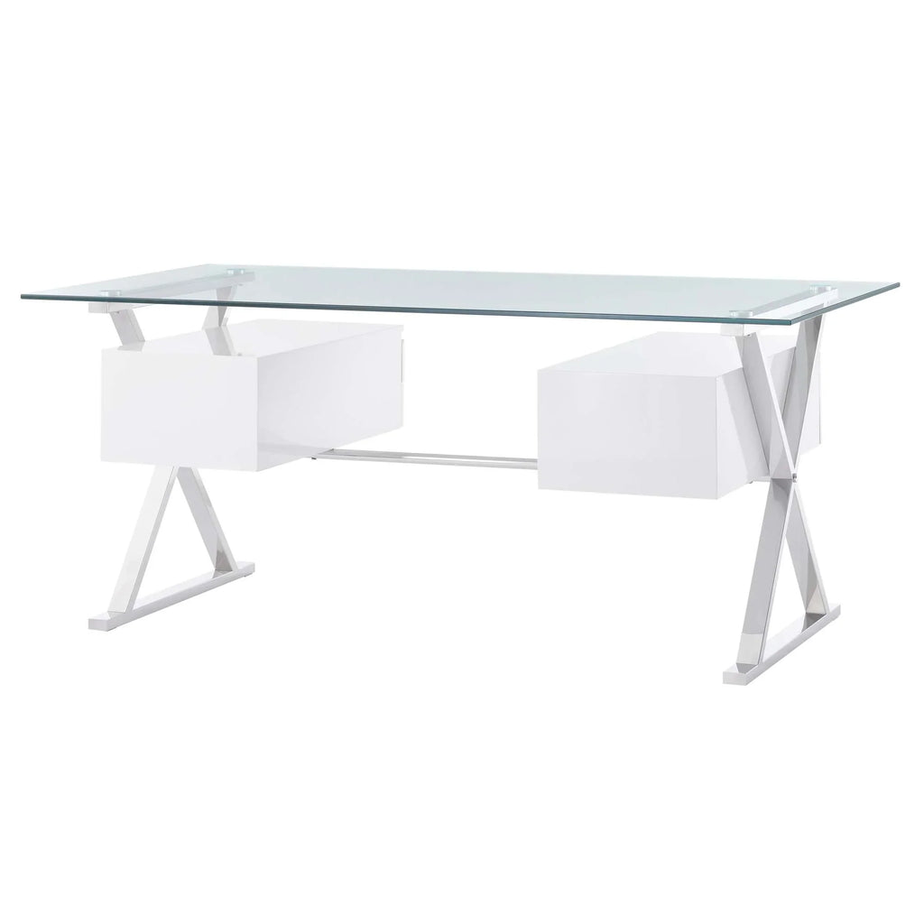 Sector 71" Glass Top Glass Office Desk in White