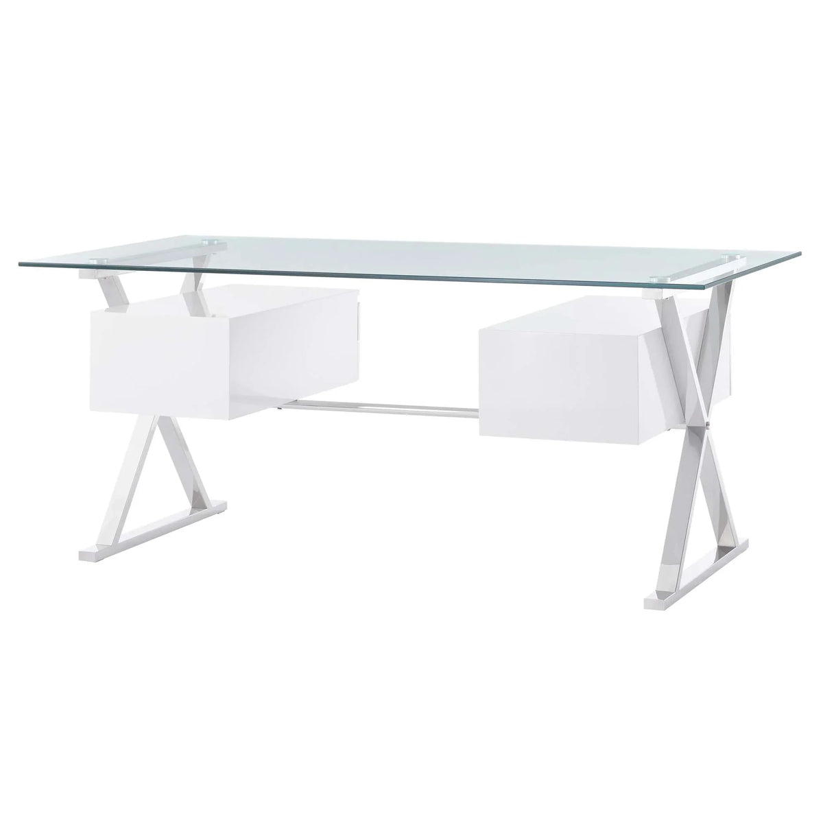 Sector 71" Glass Top Glass Office Desk in White