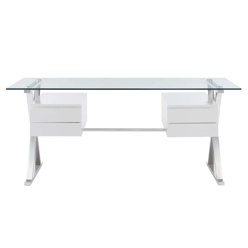 Sector 71" Glass Top Glass Office Desk in White