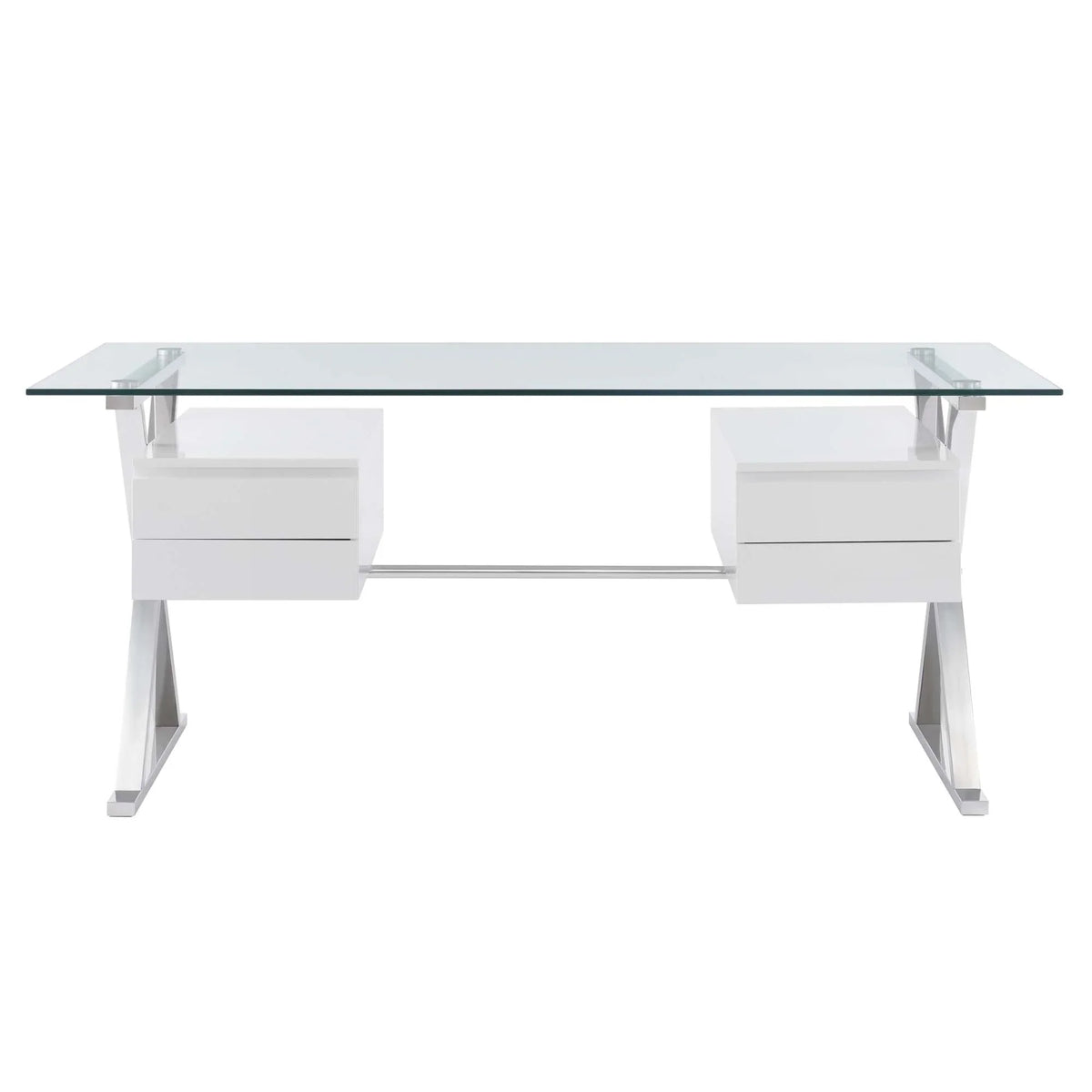 Sector 71" Glass Top Glass Office Desk in White