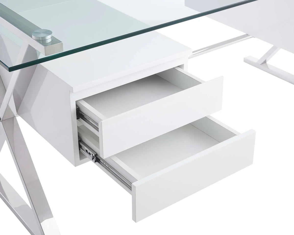 Sector 71" Glass Top Glass Office Desk in White