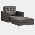 Loft Tufted Vegan Leather Armchair and Ottoman Set in Silver Gray