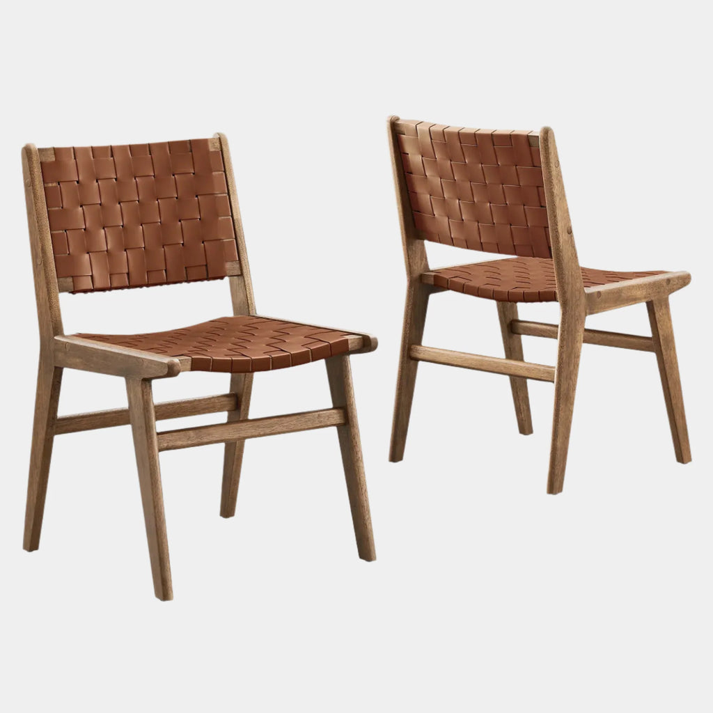 Saoirse Leather Wood Dining Side Chair Set of 2