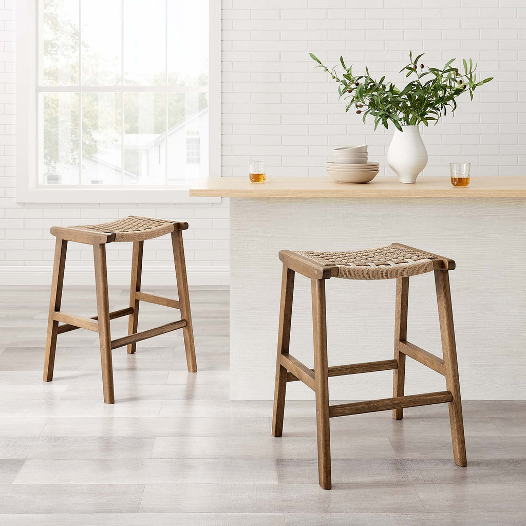 Saoirse Woven Rope Wood Counter Stool Set of 2