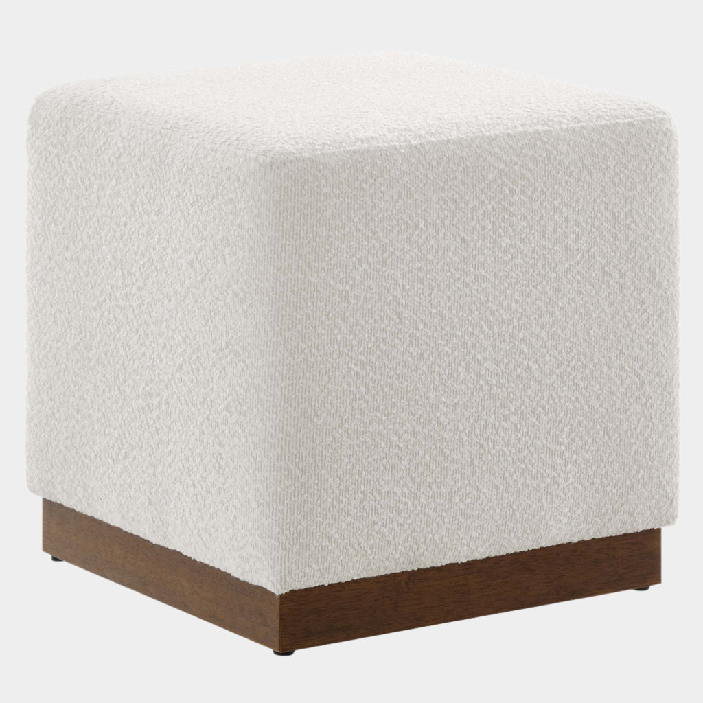 Tilden 17" Square Boucle Upholstered Ottoman in Cloud Walnut