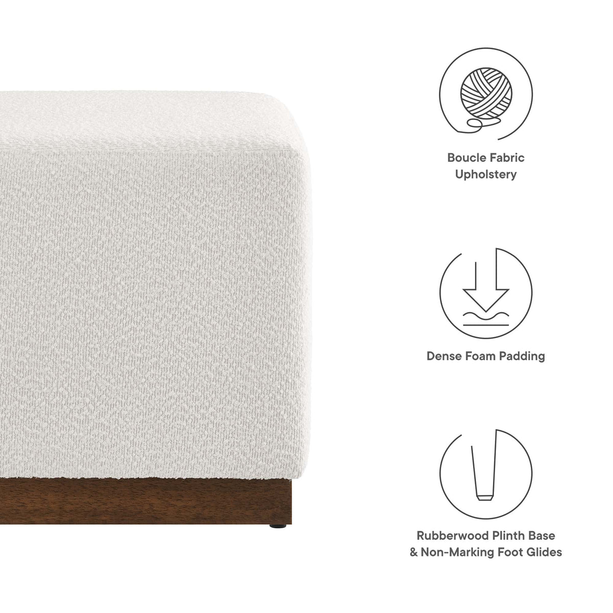 Tilden 17" Square Boucle Upholstered Ottoman in Cloud Walnut