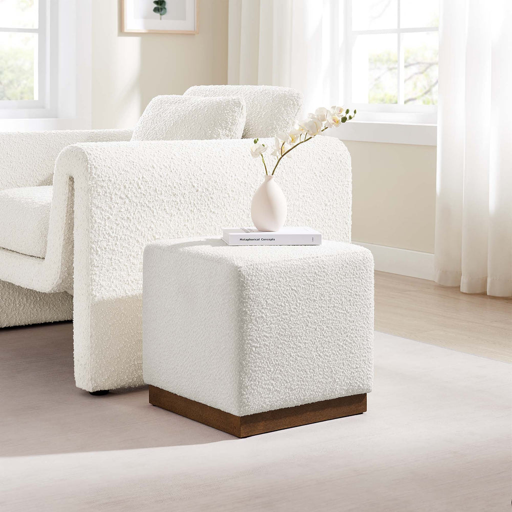 Tilden 17" Square Boucle Upholstered Ottoman in Cloud Walnut