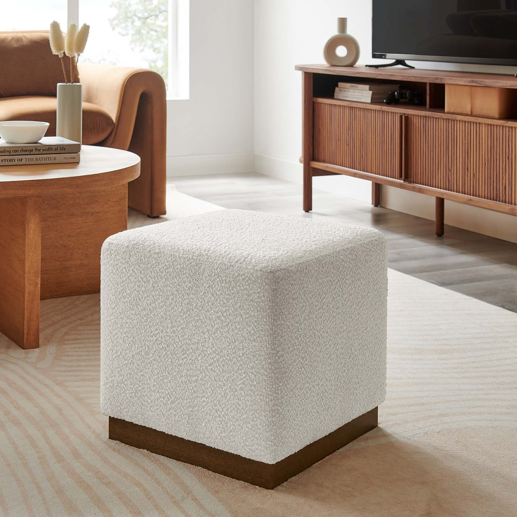 Tilden 17" Square Boucle Upholstered Ottoman in Cloud Walnut