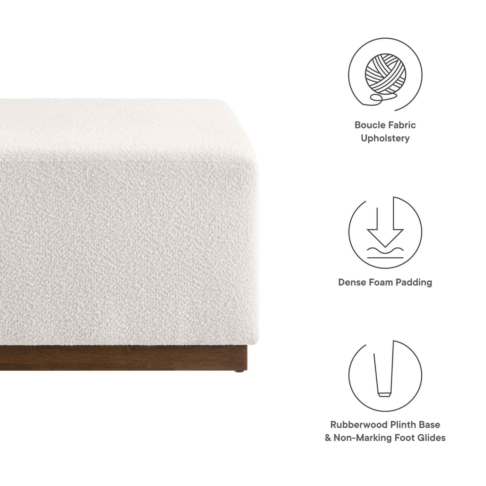 Tilden Large 28" Square Boucle Upholstered Ottoman in Cloud Walnut