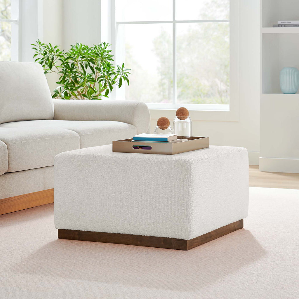 Tilden Large 28" Square Boucle Upholstered Ottoman in Cloud Walnut